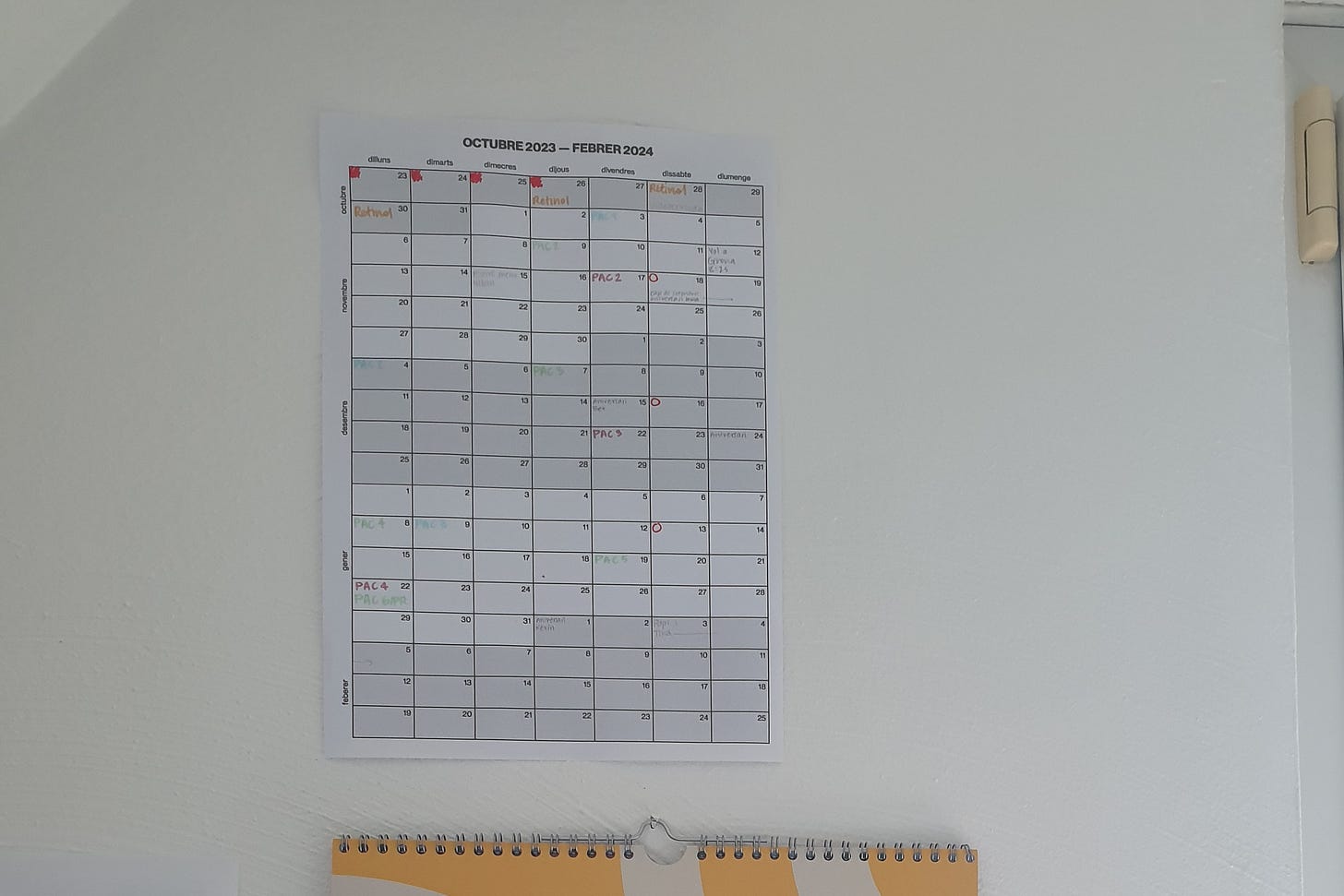 paper calendar on a wall