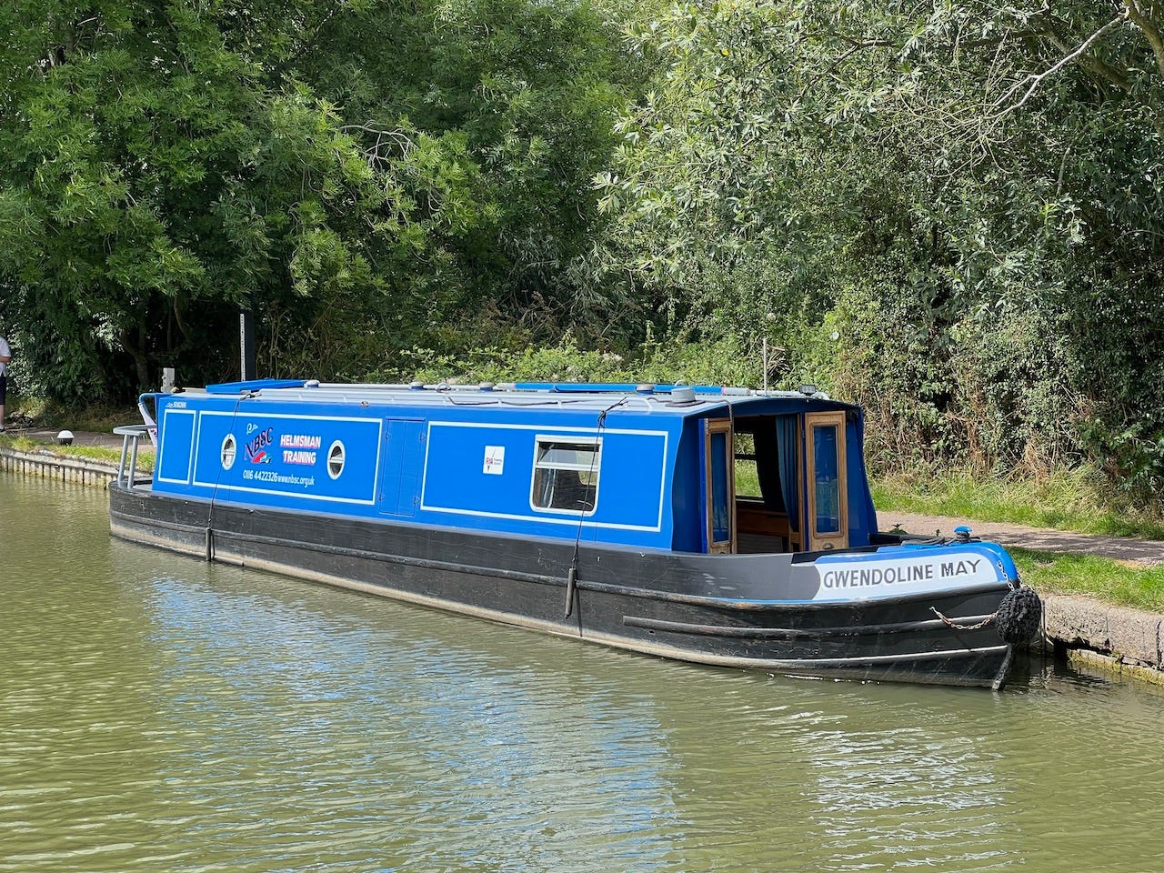 A blue narrowboat