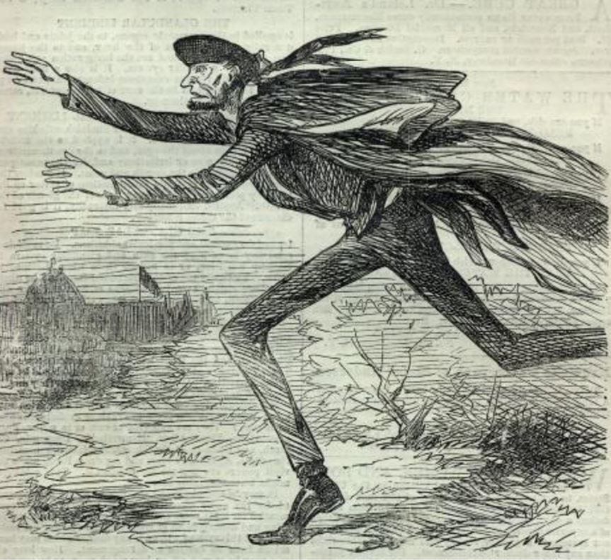 Caricature of Lincoln running away, from Harper's Weekly (March 1861)