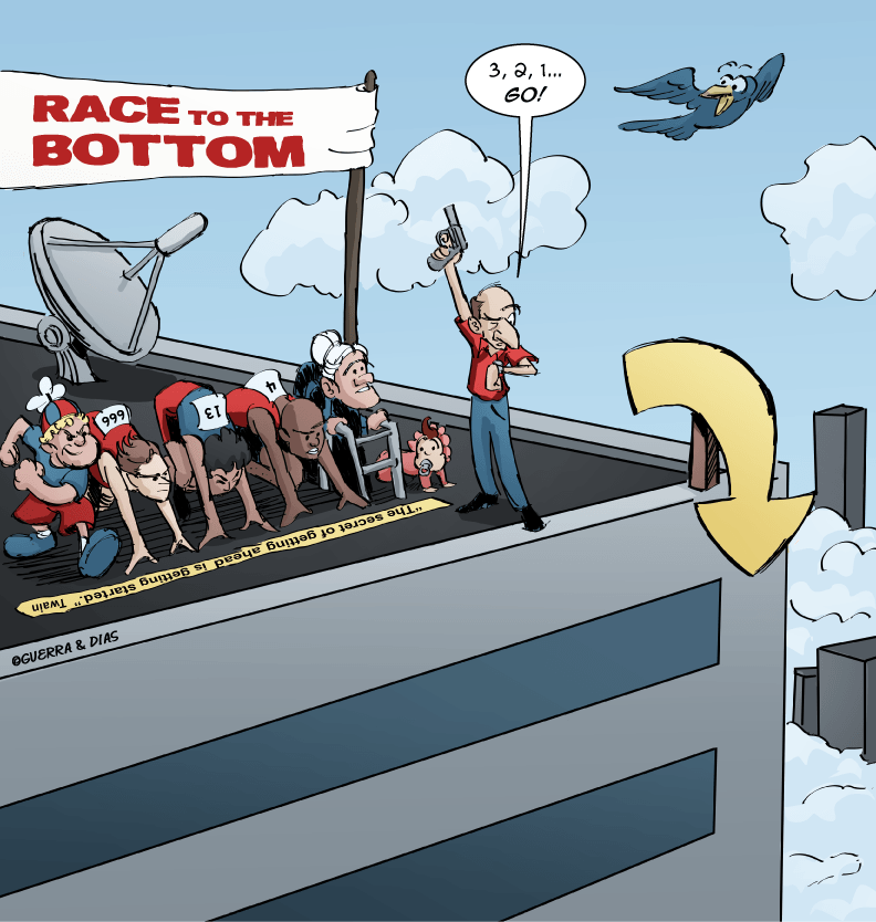 Race to the Bottom. #MerryFelonies Cartoon from #MiguelGuerra ...