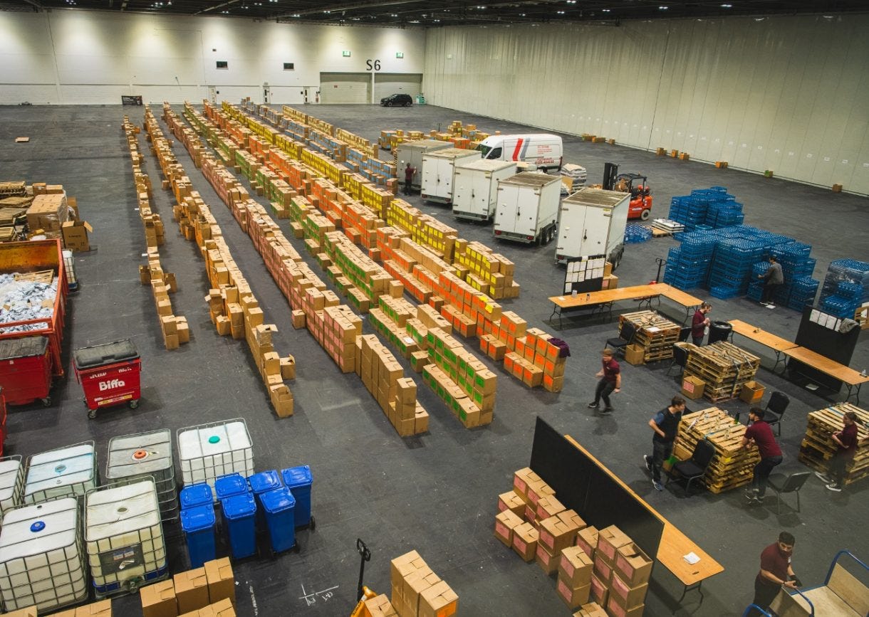 The warehouse floor at ExCel, DWWA Judging 2019. Photo: Decanter.