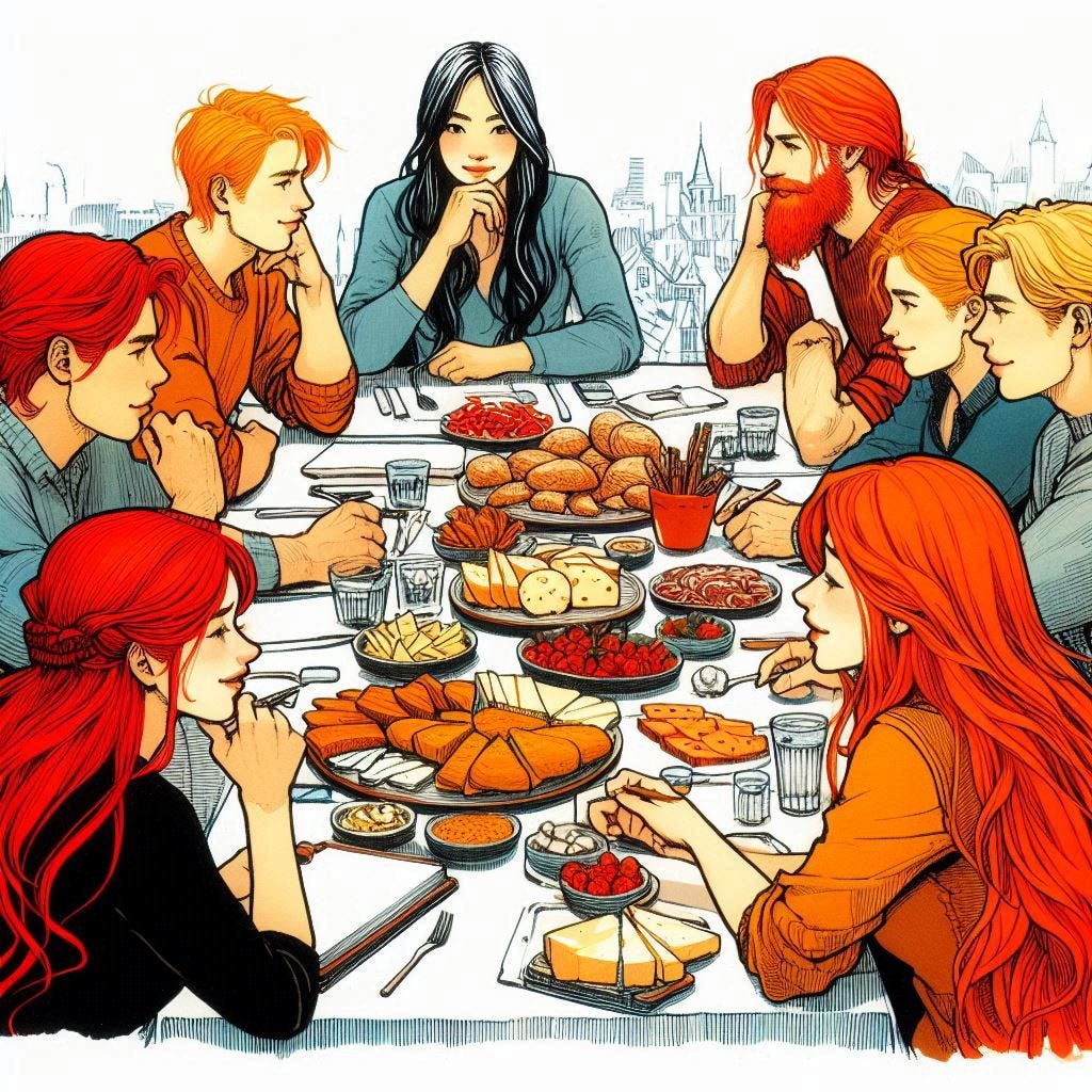 Sitting around the table. Image by Bing.