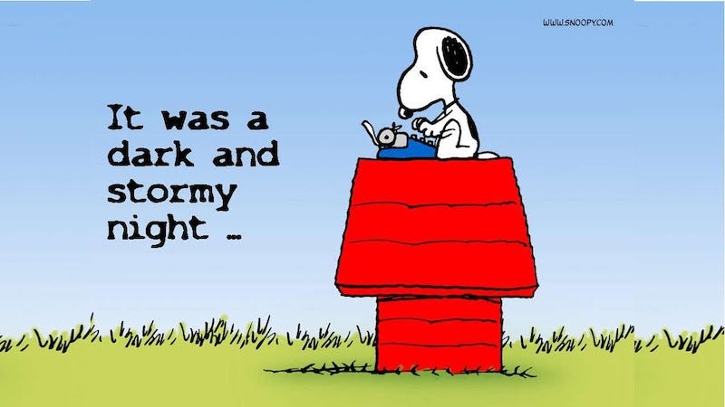 It was a dark and stormy night Snoopy cartoon from www.snoopy.com