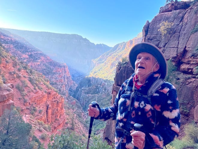 Alfredo Aliaga, 92, during his 24-mile rim-to-rim hike of the Grand Canyon on Oct. 14 and 15.