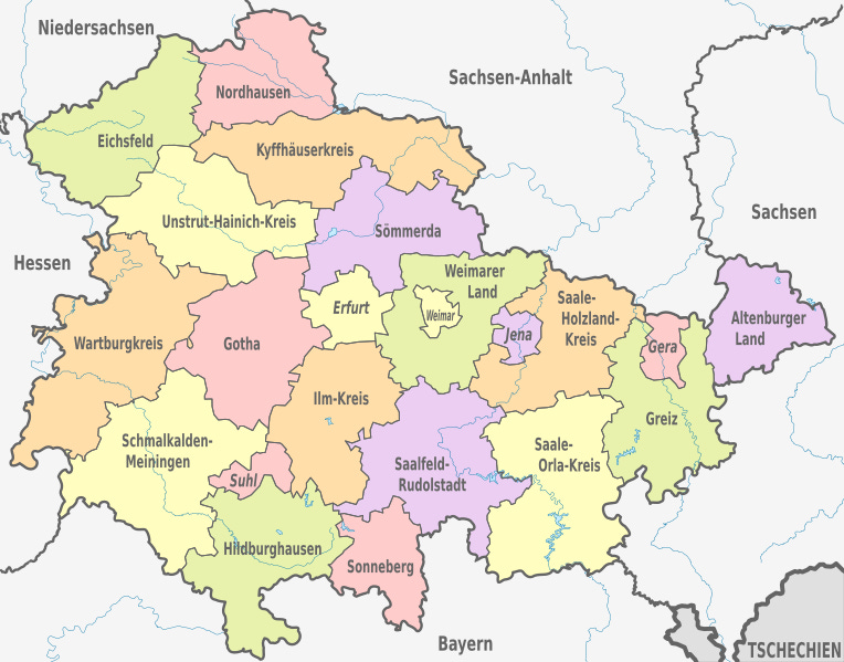 Datei:Thuringia, administrative divisions 2021 - de - colored.svg