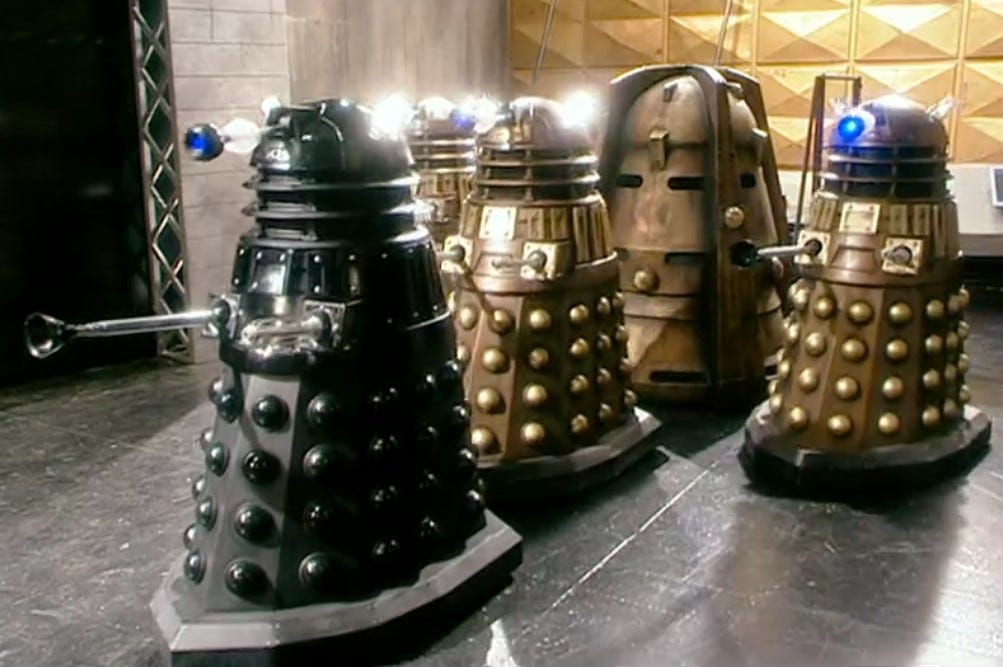 The four Daleks that constitute the Cult of Skaro in Doomsday (2006) 