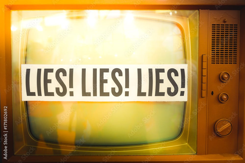 lies of mainstream media propaganda disinformation old tv label vintage  Stock Photo | Adobe Stock