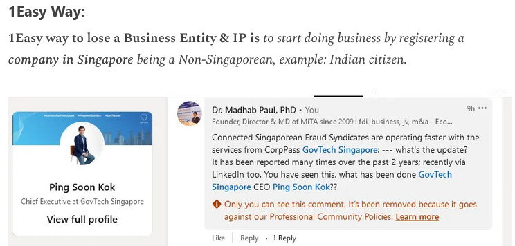 Why Microsoft-LinkedIn help Singapore managing FAKE Reputation of Good Corporate Governance?