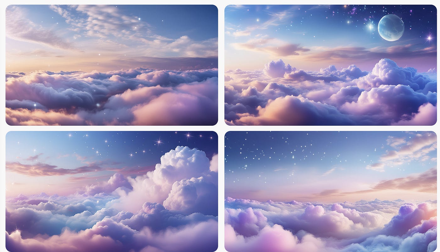 Adobe firefly 3.0 example. Prompt: A heavenly sky full with etherial, misty fluffy clouds with sparkles. Clear, bright blues, purples, pinks.