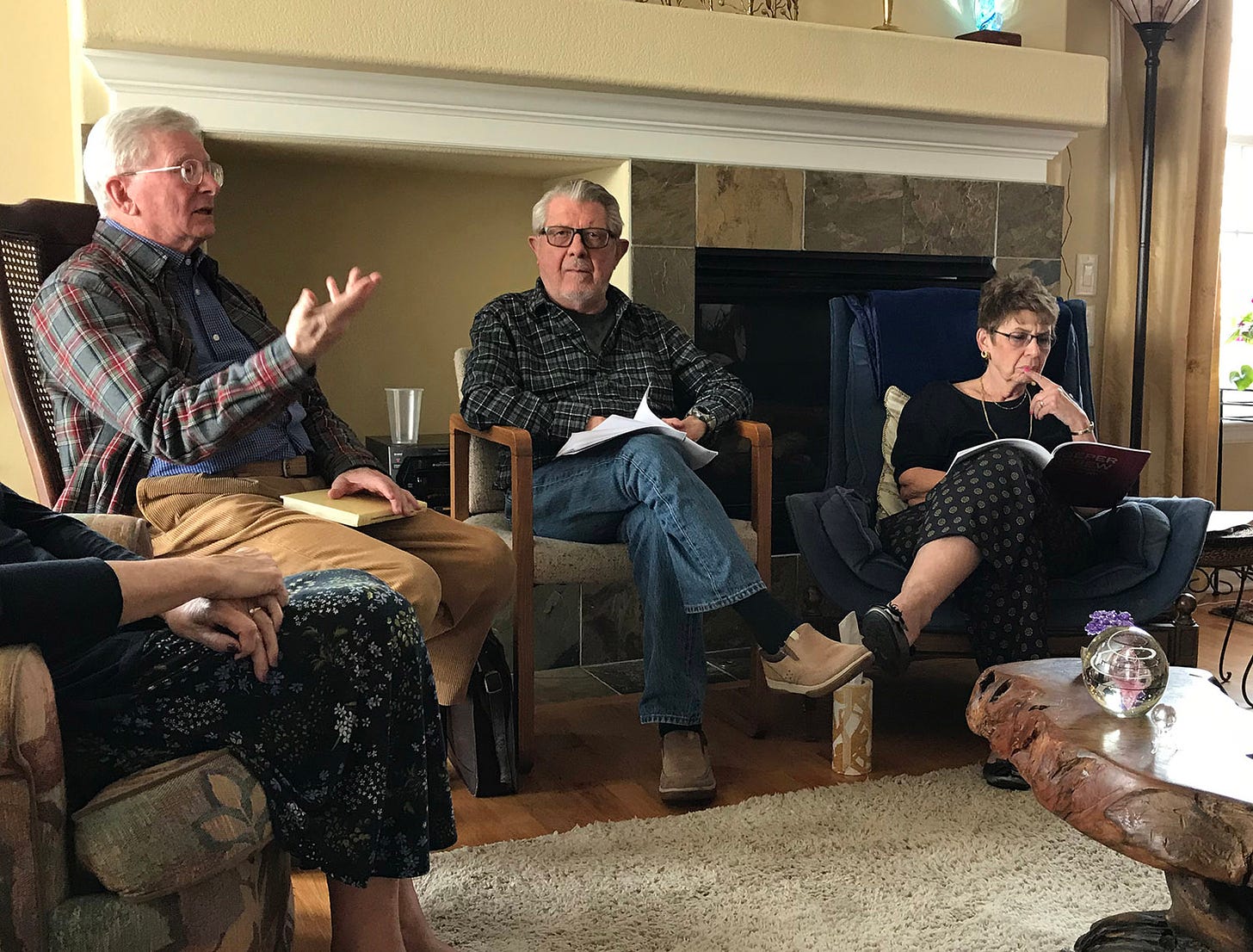 Image description: Michael Piechowski, Frank Falk, and Linda Silverman at the Dabrowski study group meeting on April 14, 2018.