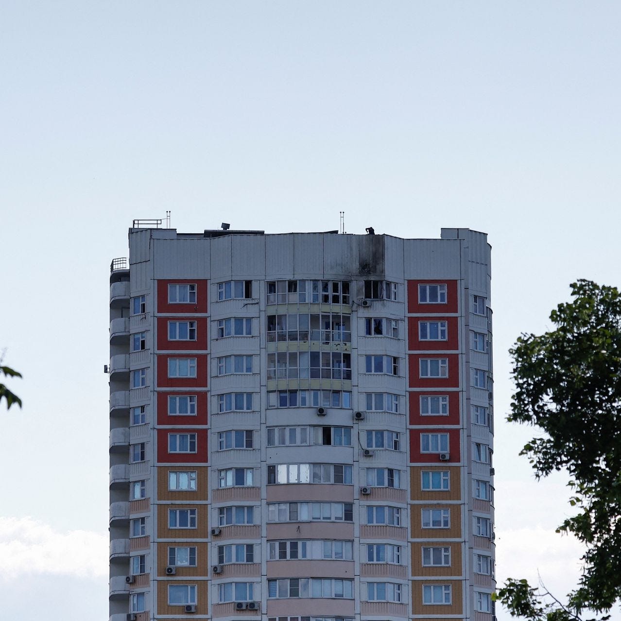 A multistory apartment block in Moscow was damaged following a drone attack.