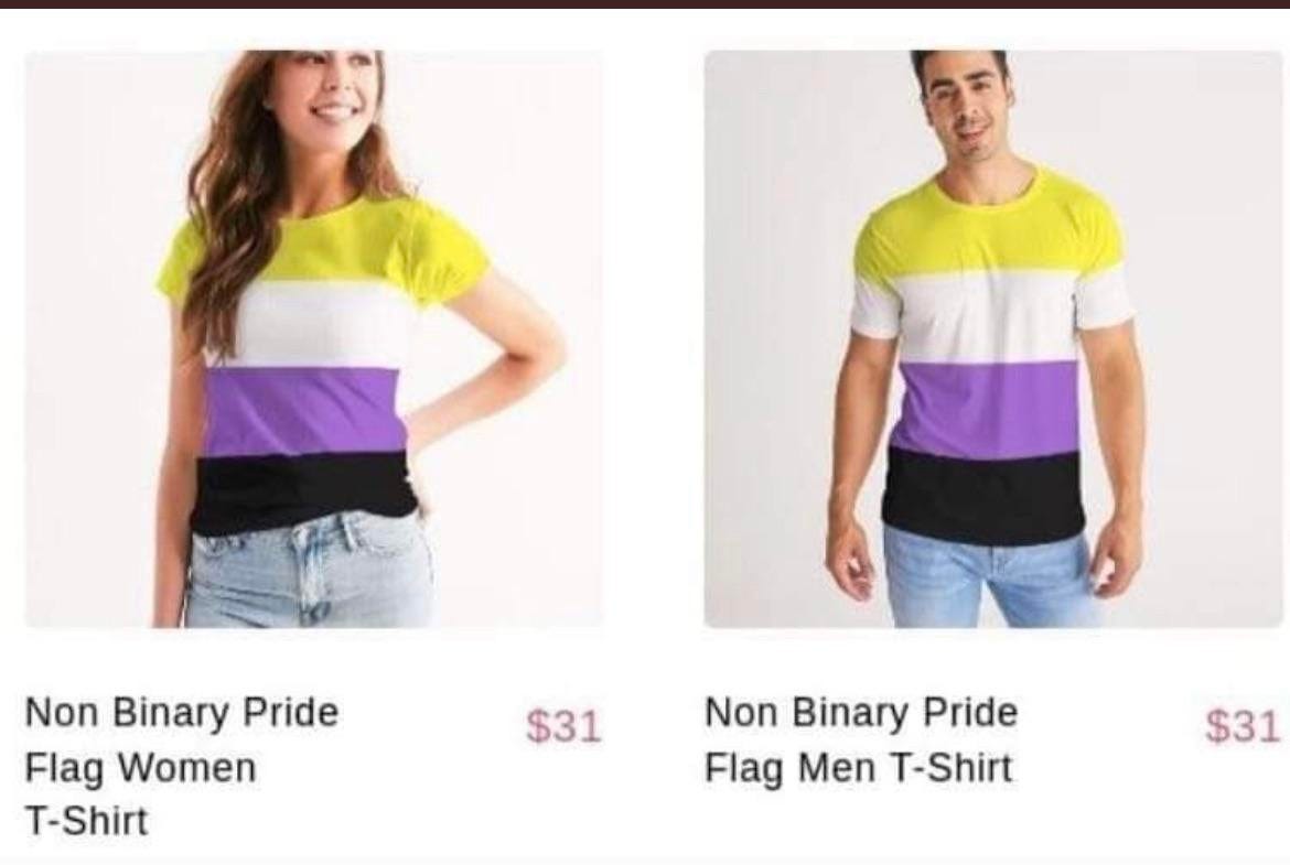 product] A shirt to support those who gender identify as non binary, in  men's and women's styles.... : r/pointlesslygendered