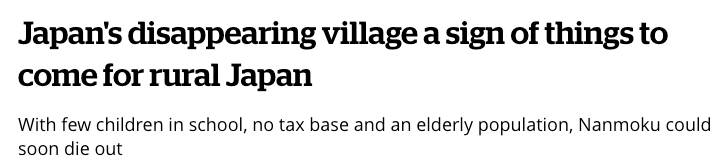 Headline from a newspaper about villages in Japan disappearing because of depopulation