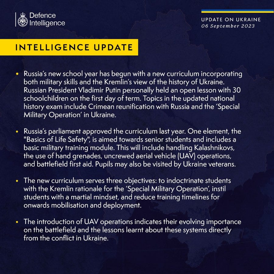 Latest Defence Intelligence update on the situation in Ukraine - 6 September 2023. Please read thread below for full image text. 