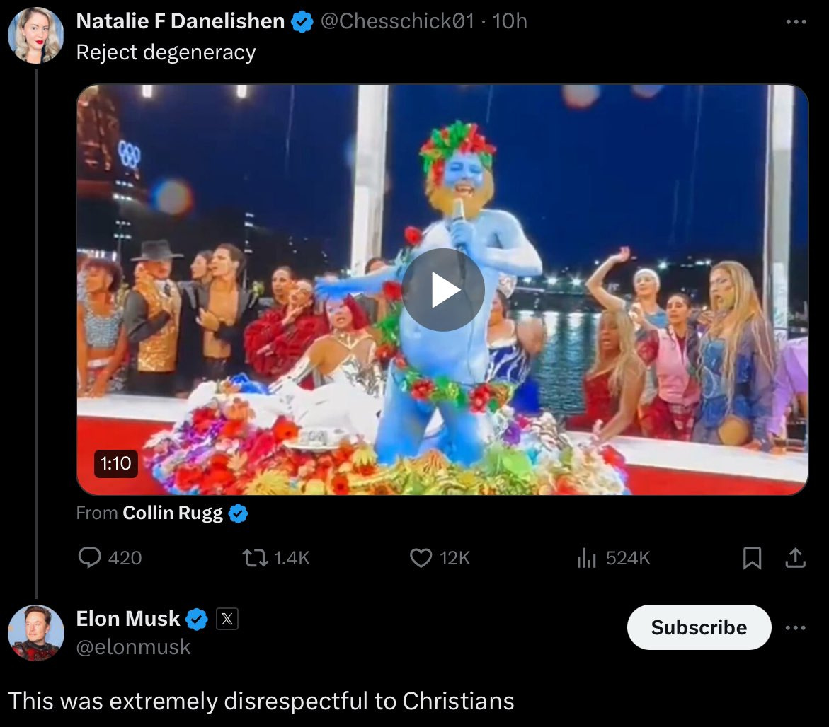 Instablog9ja on X: "“This was extremely disrespectful to Christians” — Elon  Musk slams drag queen parody of Last Supper at Paris Olympics,  https://t.co/mCXHHrT0GH" / X