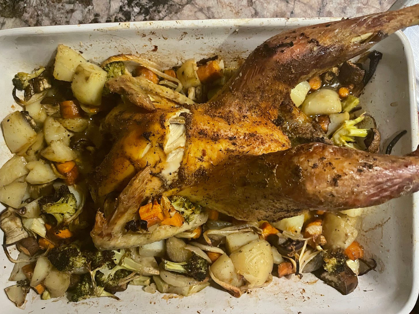 Roasted rooster for Christmas dinner