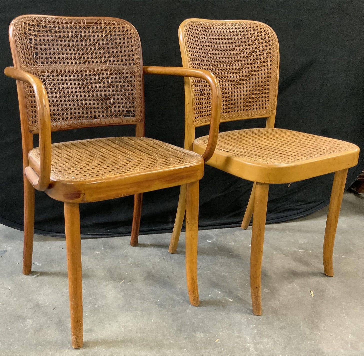 Pair Mid Century Josef Hoffmann Caned Chairs