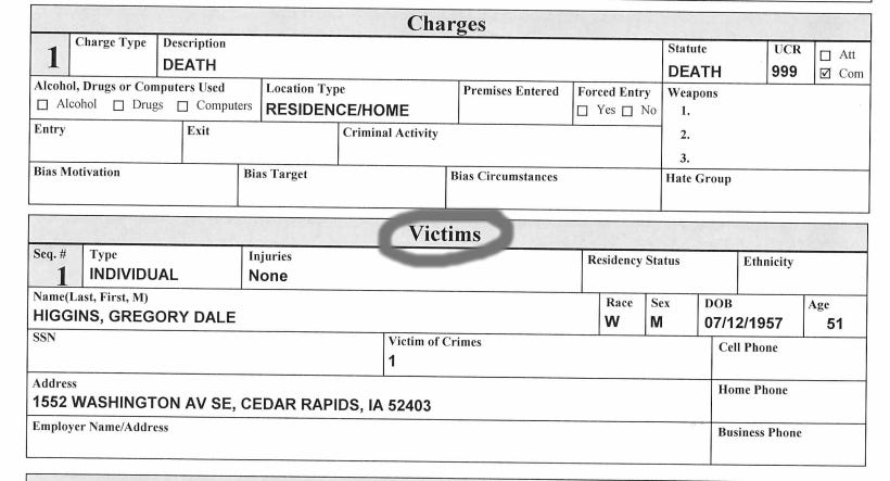 police report for my brother’s death investigation, listing him as a victim