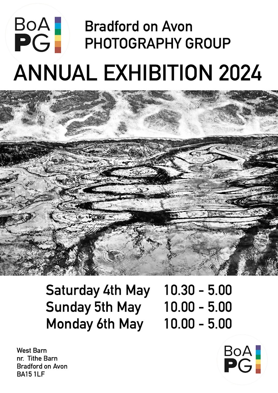 May 4, 5 and 6. 10am - 5pm. Bradford on Avon Photography Group Annual Exhibition in the West Barn, Bradford on Avon, near the TitheBarn.BA15 1LF