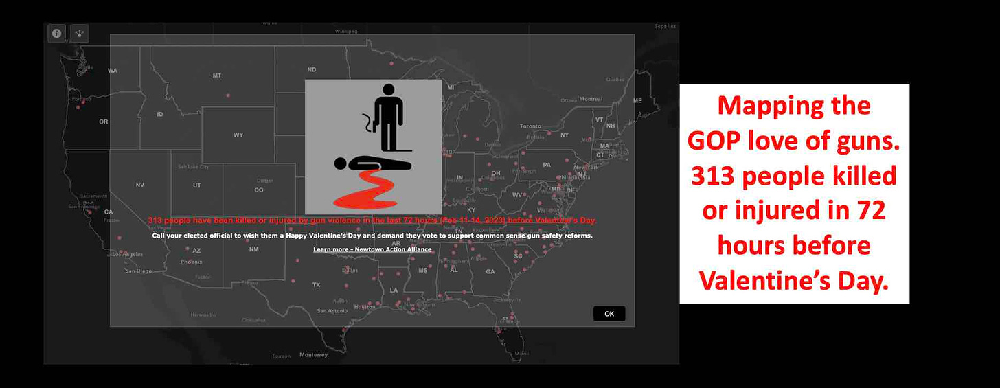 Mapping GOP's love of guns: 313 people killed or injured in the 72 hours before Valentine's Day.