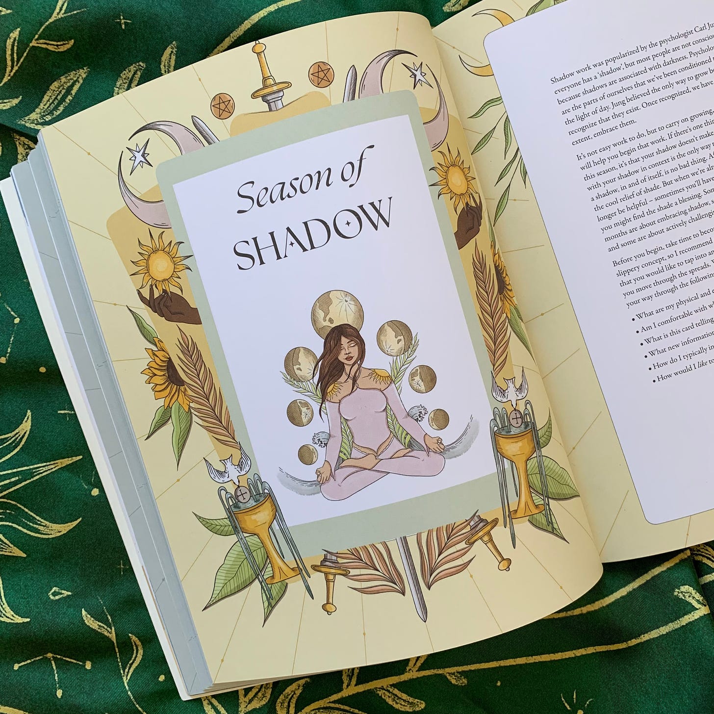 An illustrated page from the Season of Shadow chapter in The Tarot Spreads Yearbook by Chelsey Pippin Mizzi