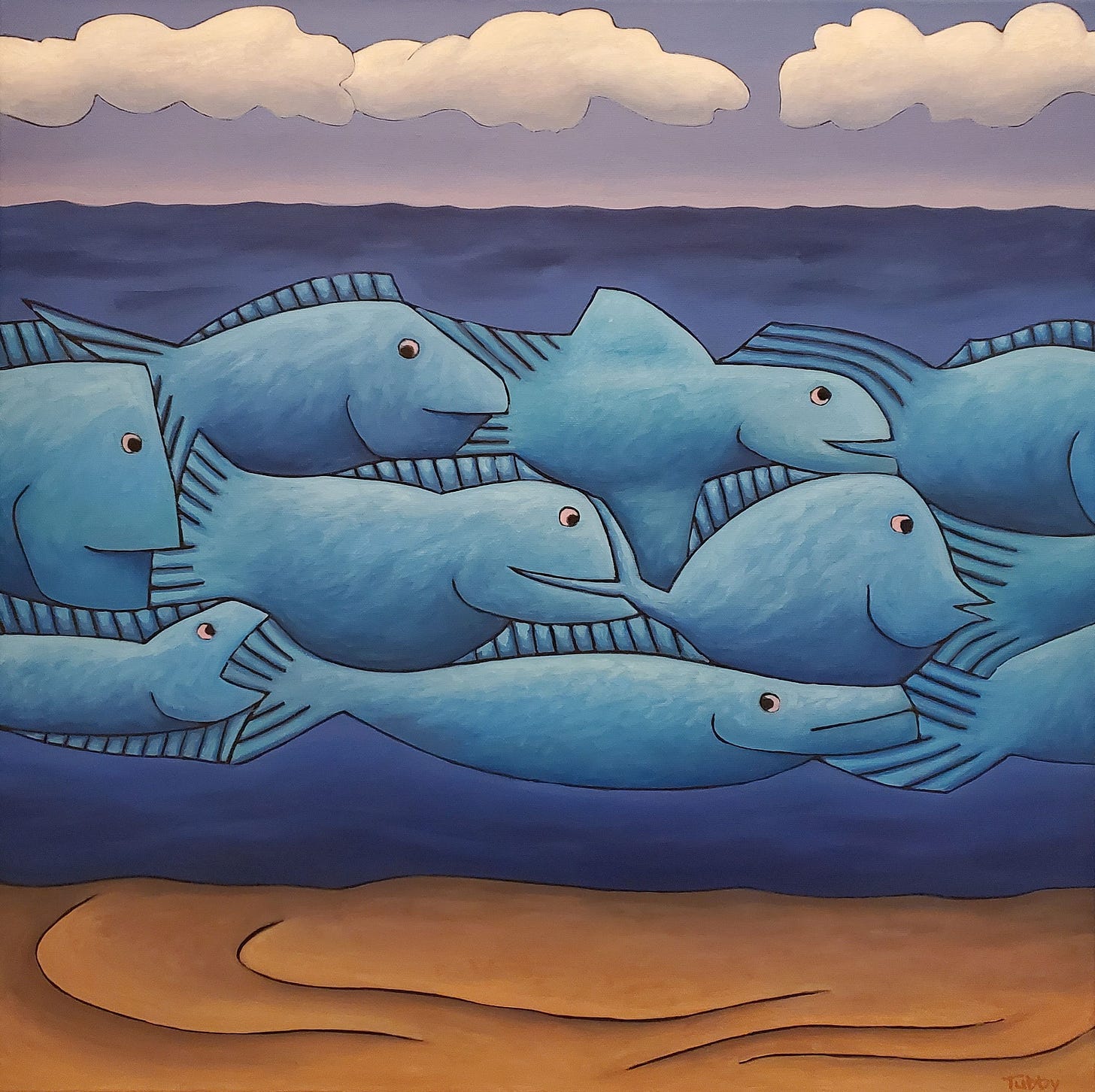 A group of blue fish swimming in the ocean

Description automatically generated