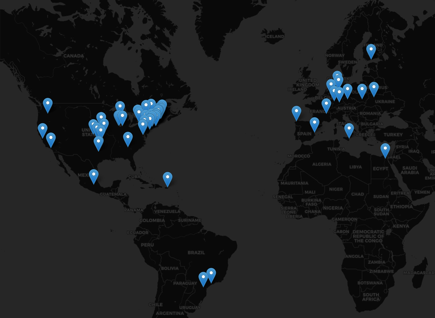 map of listener pins