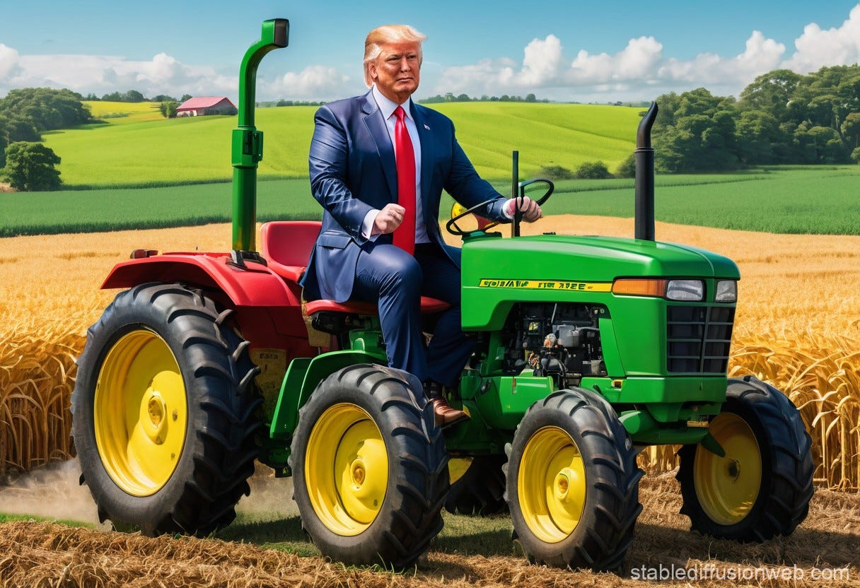 Donald Trump on a John Deere Tractor in Rural Landscape | Stable ...
