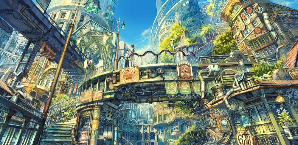 solarpunk - Google Search | Fantasy landscape, Anime scenery, Cityscape
