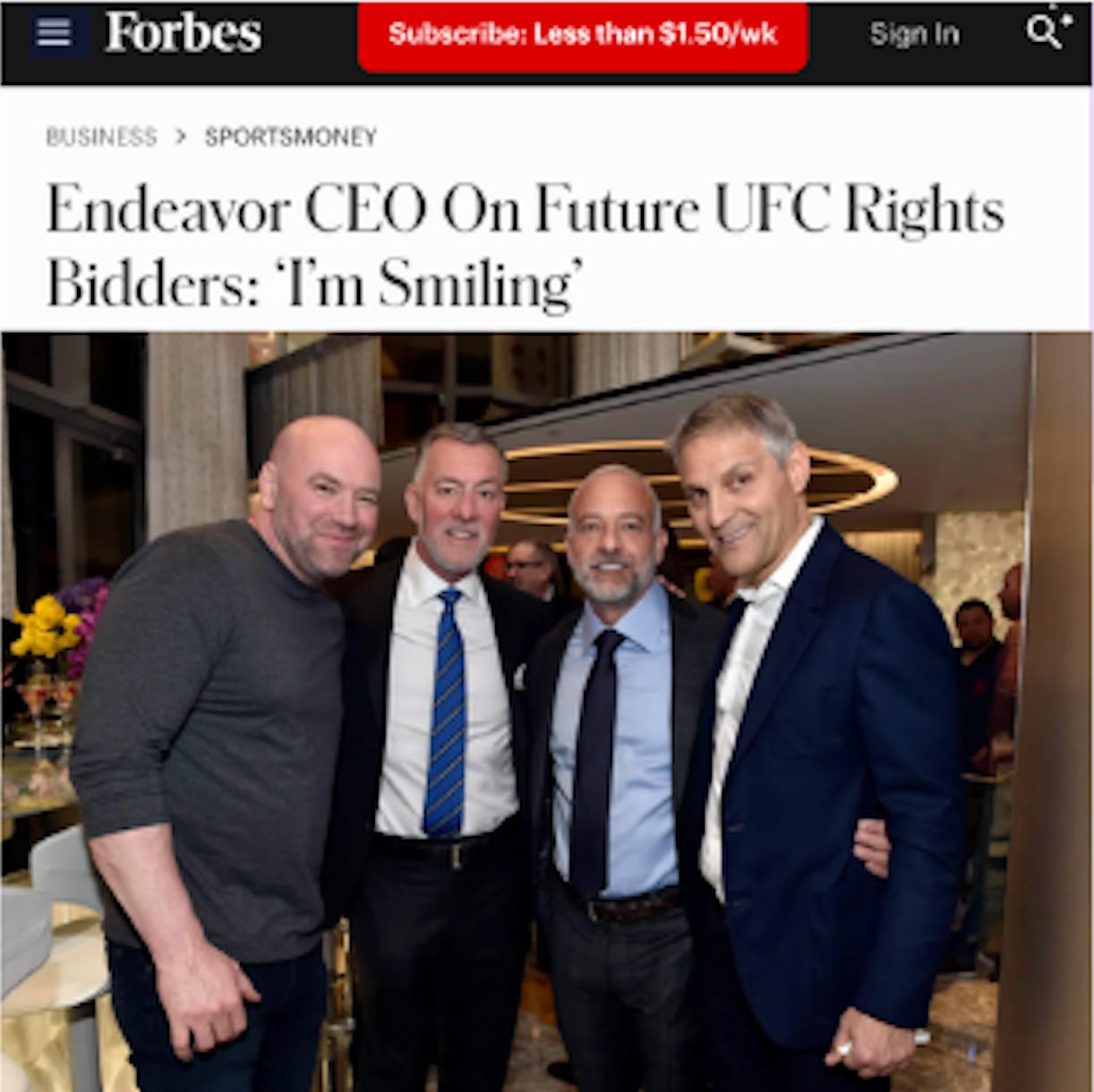 Forbes: Endeavor CEO on Future UFC Rights Bidders: "I'm Smiling"