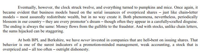 BRK Buffett quote on share issuances