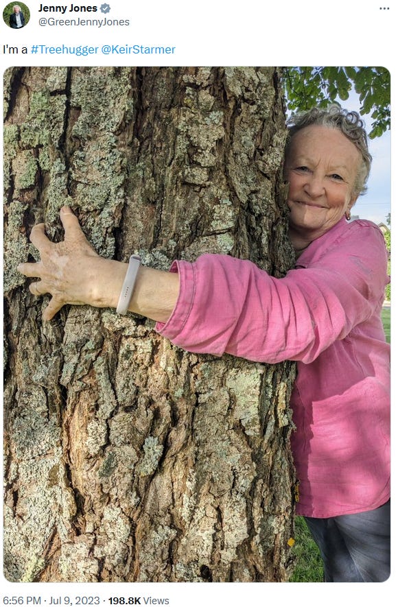 Jenny Jones hugging tree