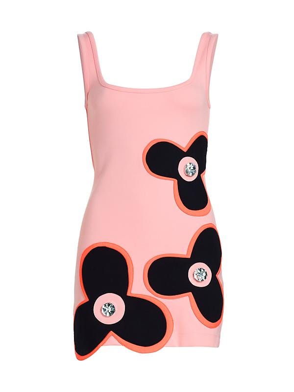 Crystal-Embellished Floral Ponte Sleeveless Minidress