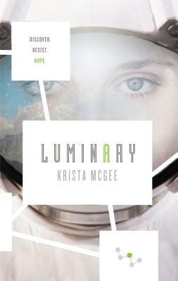 luminary cover, a young woman looking at you through a helmet glass