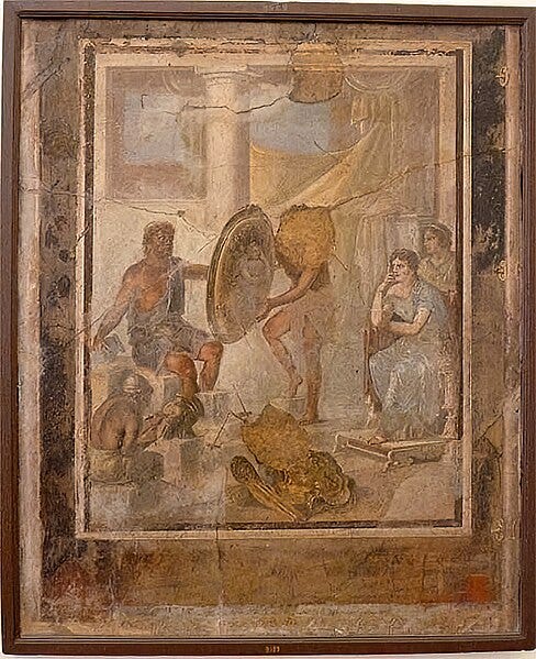File:Wall painting of Thetis in the workshop of Hephaistos found 1866 House of Paccius Alexander Pompeii MANN 9529.jpg