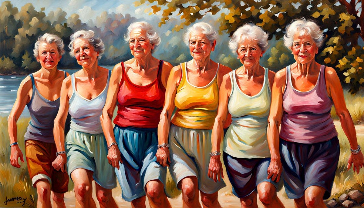 Group of fit healthy senior ladies