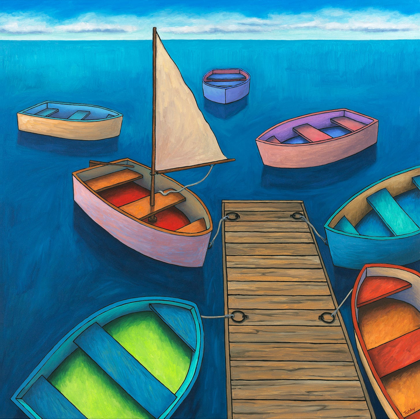 A painting of boats on water

Description automatically generated