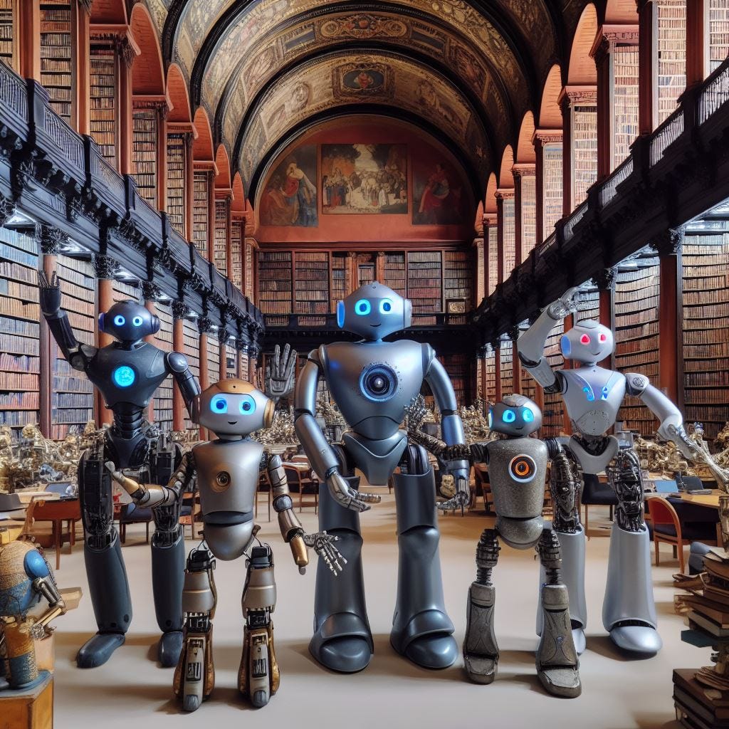Do You Employ Any AI Robot Friends to Help With Your Writing? cute robots in the library