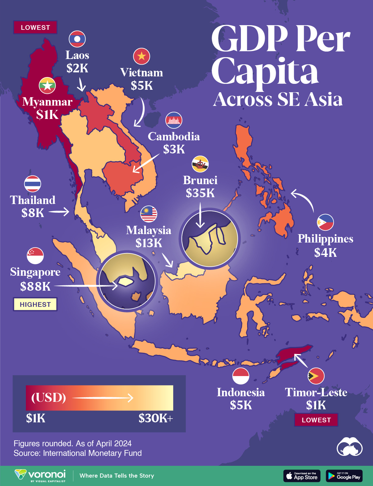 Mapped: Southeast Asia's GDP Per Capita, by Country