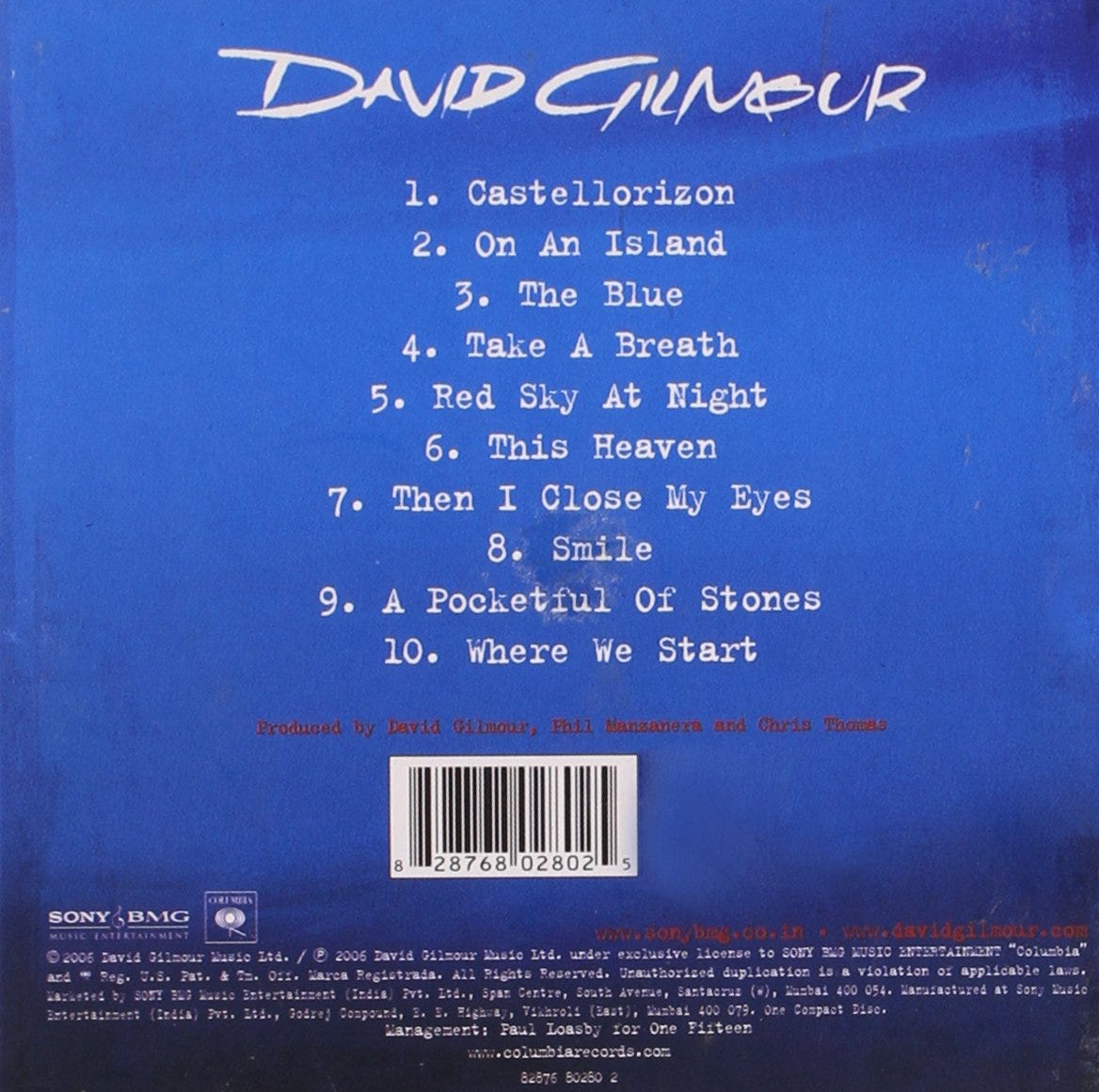 Reverse cover of 'On an Island' by David Gilmour