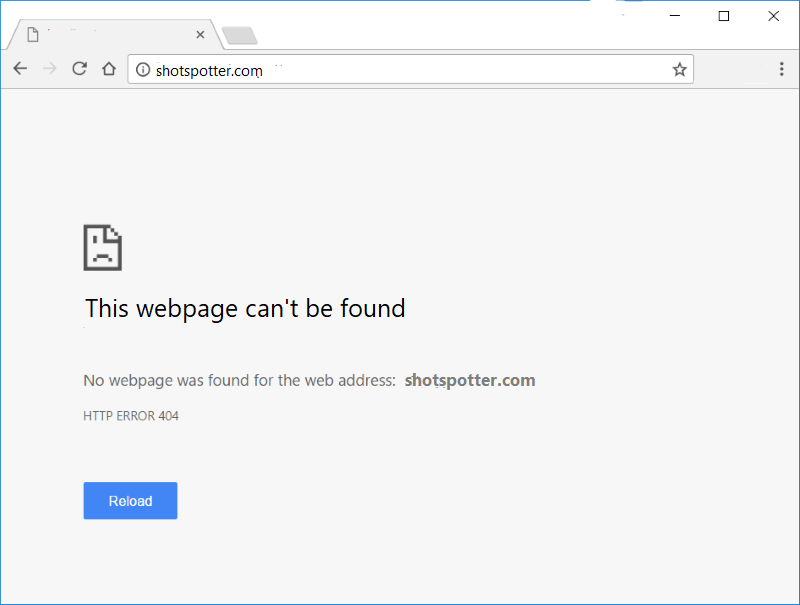 An edited screenshot of a 404 error in a web browser for the ShotSpotter.com website.