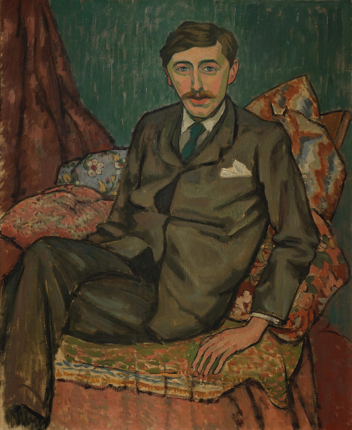 Bonhams : Roger Fry (British, 1866-1934) Portrait of E.M. Forster 73 x 60  cm. (28 1/4 x 23 5/8 in.) (Painted in 1911)