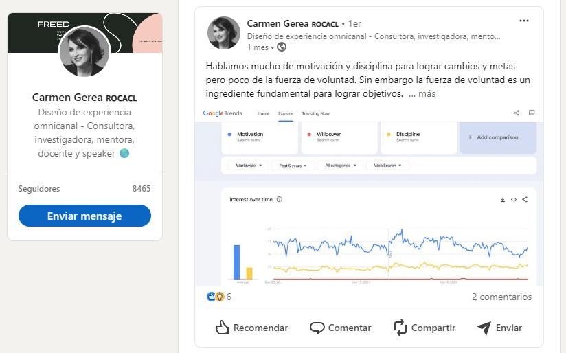 Pantallazo del perfil de Carmen Gerea en LinkedIn