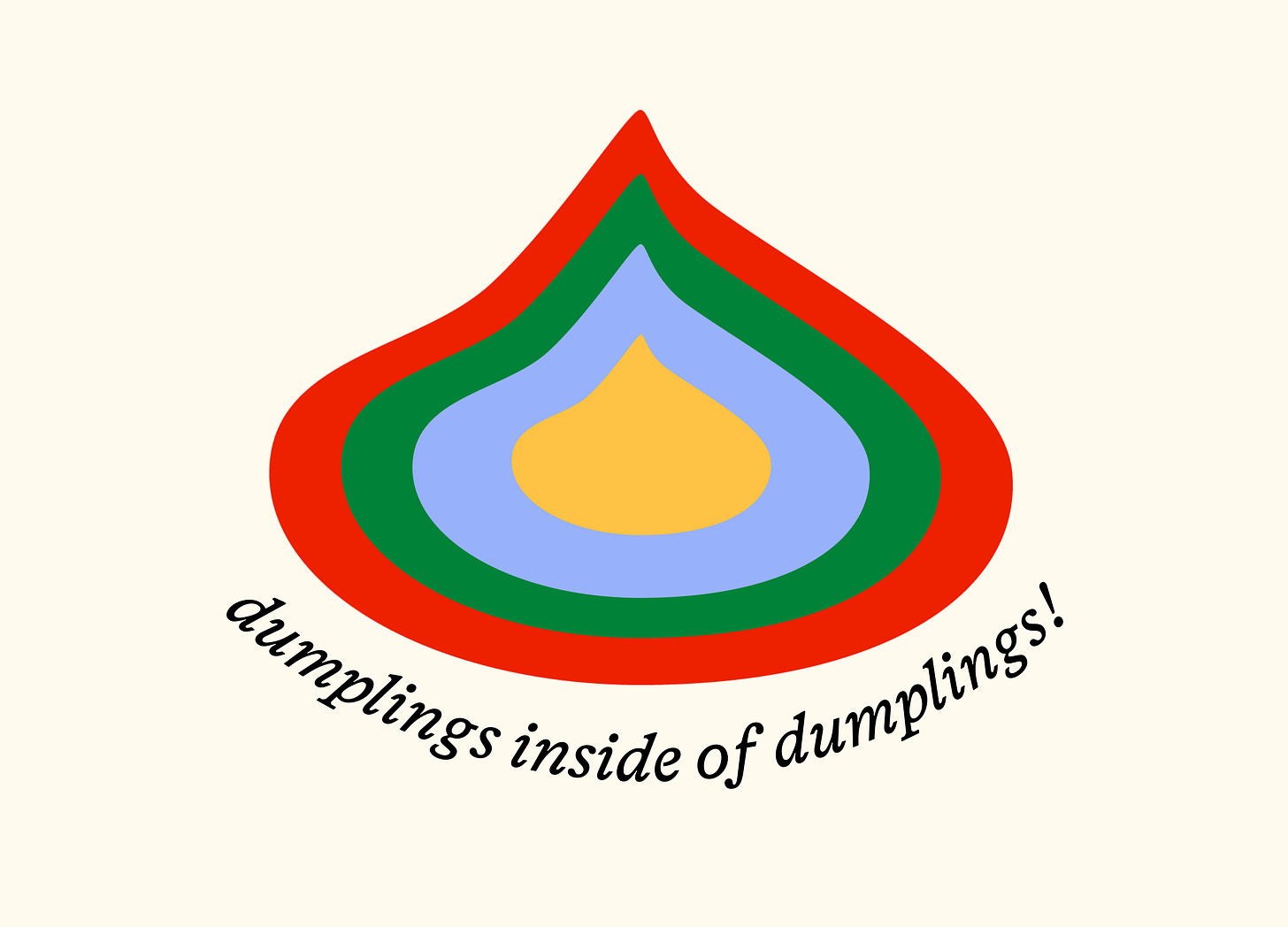 icon shapes of dumplings layered over top of one another in descending sizes to represent the concept of inception dumplings