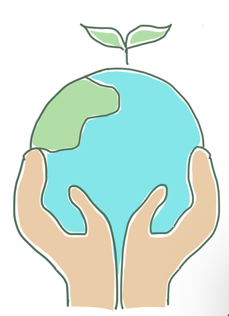 Drawing of the earth in the palms of 2 hands