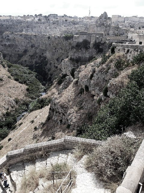 the poor lands around Matera look like a canyon