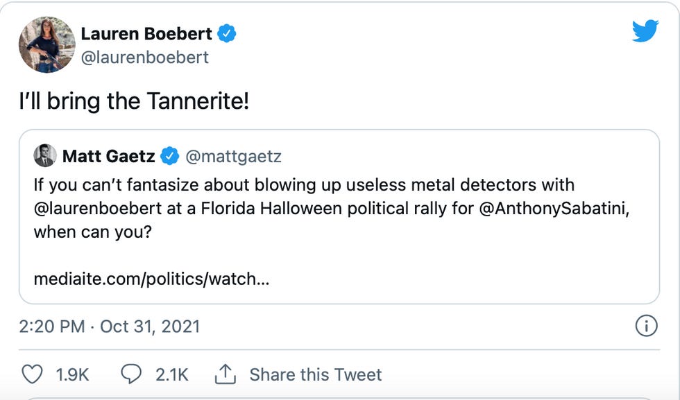 Lauren Boebert tweet: "I'll bring the Tannerite!"