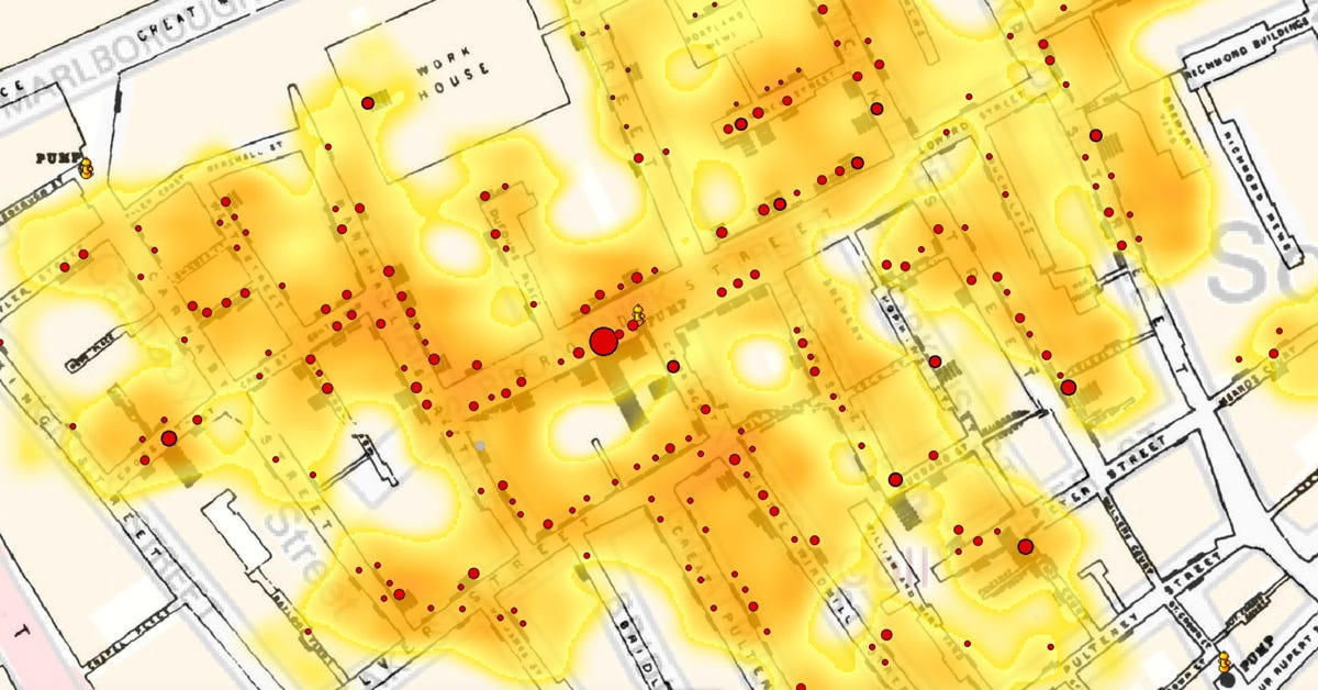 Map as a lifesaving tool: Map of Cholera by John Snow