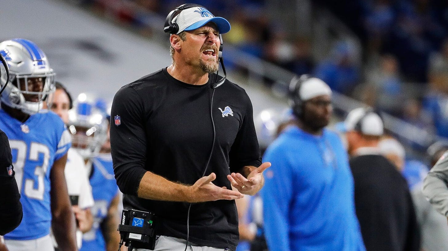 Dan Campbell wanted a live lion on the sideline, but "the league frowns on  that" - NBC Sports