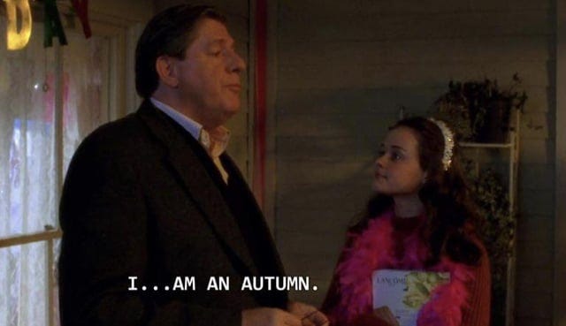 I just ordered myself a color analysis book and it reminds me of the early  Gilmore Girls episode where Richard and Emily go to Rory's birthday party.  Richard reads one of Rory's